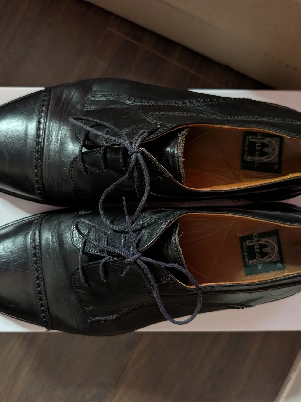 CABLE & CO. Men's Italian Black Leather Lace-Up Brogue Derby Dress Shoes 12D